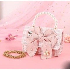 Ribbon Bow and Pearl Patchwork Girls Mini Party Bag